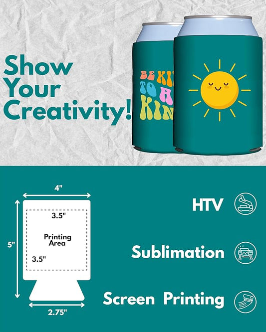 PartyPrints 100 Pack Teal Blank Can Cooler Sleeves, Customizable Bulk Insulated Foam for Beer, Collapsible Plain Drink Holder, Cold Soda Insulator, 12oz Regular, 16oz Tall Cans