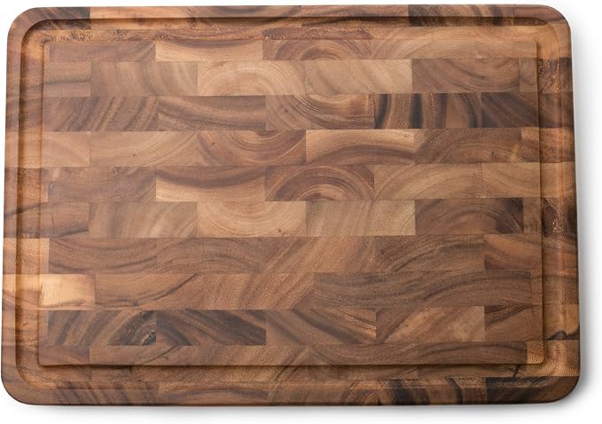 Ironwood Gourmet Acacia Wood Cutting Board With & Without Juice Channel Set | Large Knife Friendly End Grain Cutting Boards | Prep, Chop, Carve & Serve | Ample Cutting Space | Beautiful Acacia Wood