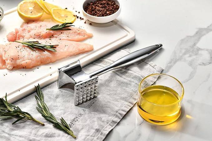 Heavy Duty Meat Tenderizer Tool, Stainless Steel Mallet & Kitchen Hammer Pounder, Mirror Polished Double Sided Tenderizing Mallet for Chicken, Steak & Beef - Dishwasher Safe