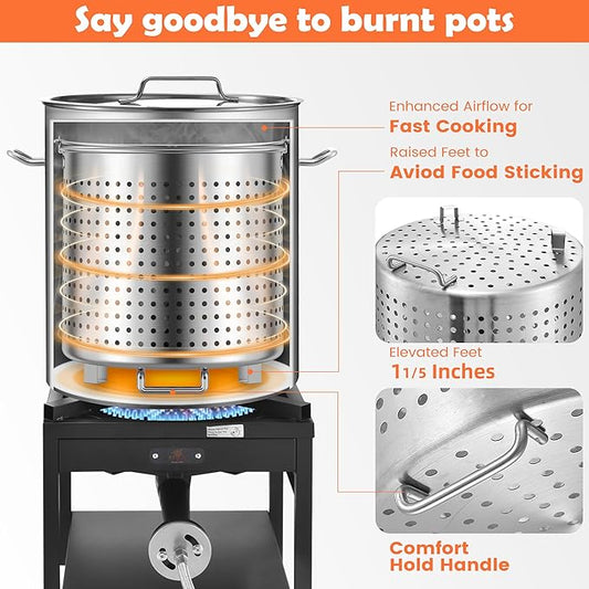 ARC 84-Quart Stainless Steel Seafood Boil Pot with Basket and 2 Brown-paper Table Cover, Larger Crab Pot for Cooking, Stock Pot for Crawfish, Crab, Lobster, Shrimp and Turkey Fryer, 21 Gallon