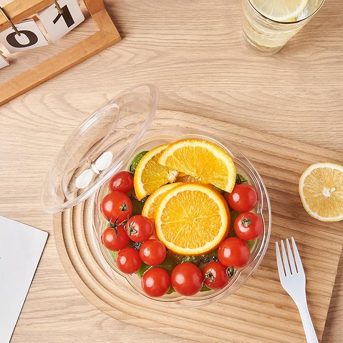 [48 oz. 150 Sets Clear Plastic Salad Bowls with Airtight Lids Disposable To Go Mixing Containers Serving for Fruit, Quinoa, Lunch and Meal Prep