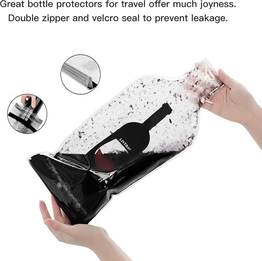 10 Set Reusable Wine Bags for Travel Wine Protector Travel Bag by LIVEBAY | Bottle Travel Case, Unbreakable Wine Sleeve, Leak Proof Wine Bag, Double Layer Bubble Protector for Airplane Suitcase