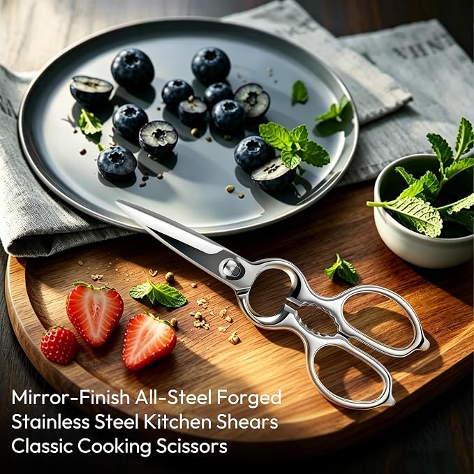 Detachable Mirror-Finish Kitchen Shears All-Steel Forged Kitchen Scissors | Upgraded Version, Heavy Duty All Stainless Steel, Ultra Sharp Micro Serrated Blade, Chef Scissors For Food Poultry Meat Pizza