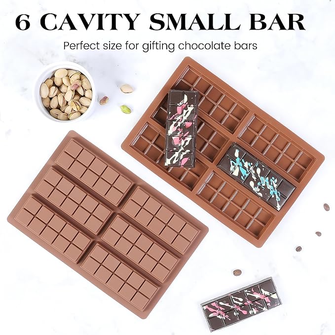 1 Pc Chocolate Bar Mold Deep Dubai Stuffed Silicone Molds for Filling Knafeh Pistachio Chocolate Bar and Wax Melts Rectangle Thick Candy Bar Molds Break Apart (10 Snap)