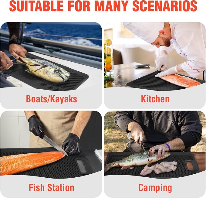 FLISSA 24"*13" Fish Fillet Mat with Measuring Scale, Fish Cleaning Mat | Nonslip & Durable & Portable, Large Fish Mat for Fish Cleaning and Cutting