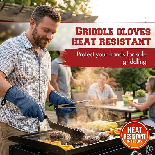 KITCHEN PERFECTION XL Silicone Griddle Gloves - Heat Resistant Oven Mitts | Waterproof, 5-Finger Design For A Better Grip, Best Griddle Grilling Accessories, Compatible with Blackstone, Weber & More