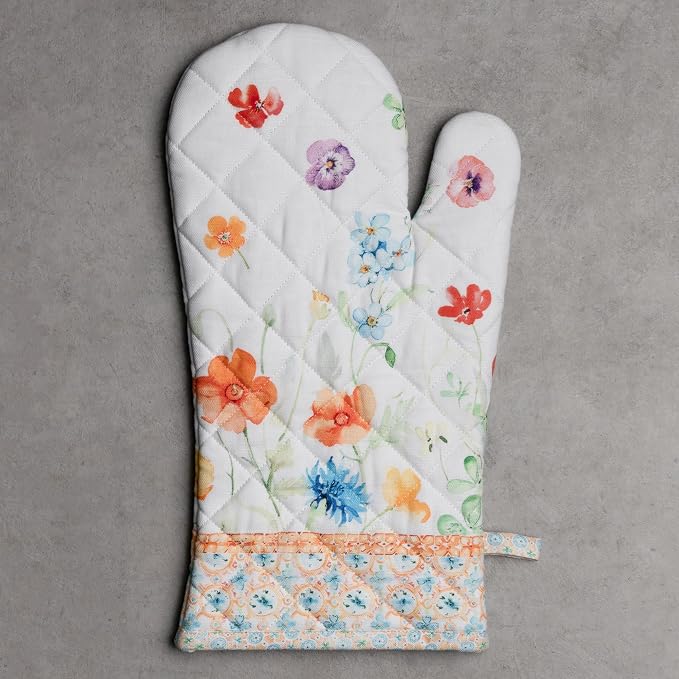 Maison d'Hermine Oven Gloves 100% Cotton Oven Mitt (7" x 13", Pack of 1) | With Loop Heat Resistant BBQ Cooking Gloves Baking Grilling Kitchen Handling Hot Pans Spring Summer - Summer Whisper