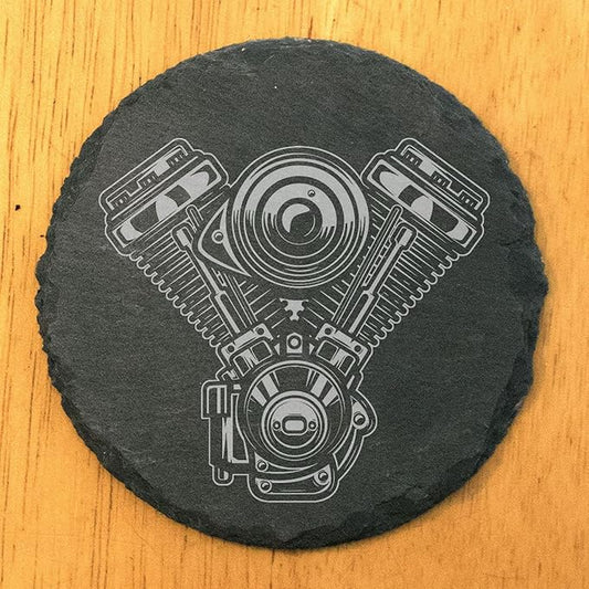 Rev Up Your Ride: V-Twin Engine Coasters for Bikers - Round Slate - Set of 4