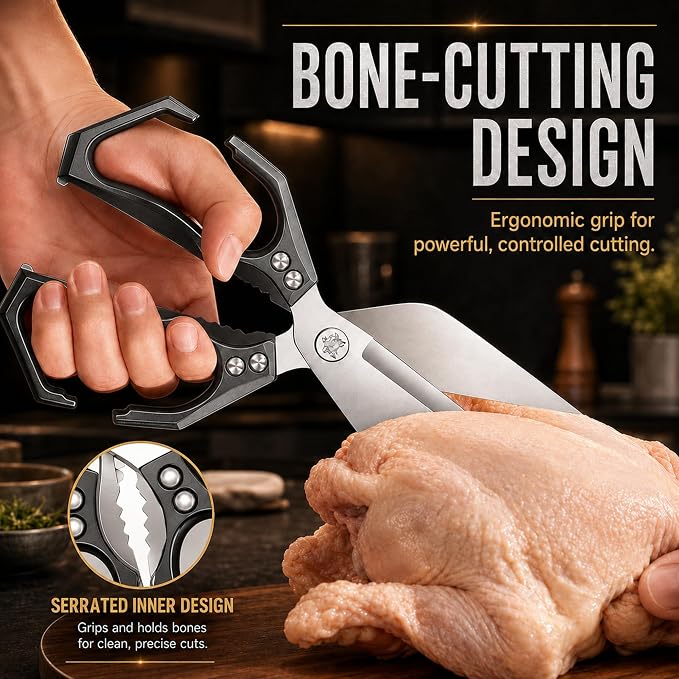 Seattleget Multifunctional Heavy-Duty Kitchen Shears,Chicken Bone Scissors,Japanese Style High Carbon Steel Cooking Scissors,Poultry Shear,Poultry Shear,for Meat,Seafood and Bone Cutting(Black)