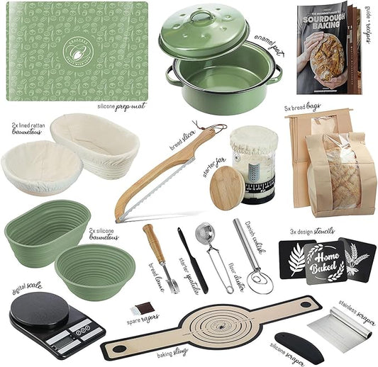 All-Inclusive ๐ฃ๐ฅ๐๐ ๐๐จ๐ Sourdough Starter Kit with Pot, 34 Oz Starter Jar, 4 Banneton Bread Proofing Baskets, Scraper, Scale, Sourdough Bread Baking Supplies, Detailed Beginner Guide & Recipes