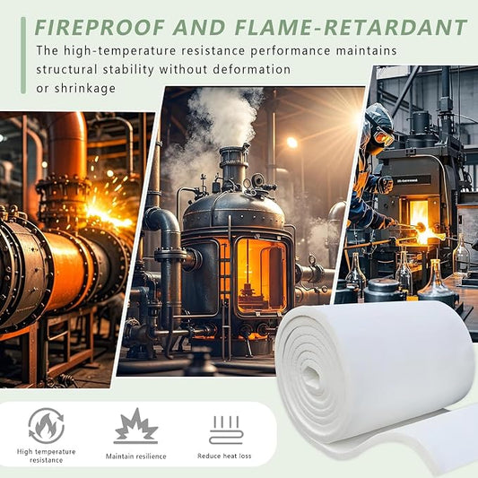 eieioo Ceramic Fiber Insulation, 2300F Ceramic Fiber Blanket, 24"x12"x2" Thick Fireproof Insulation Blanket for Wood Stove Baffle, Fireplace, Forges, Pizza Ovens, Chimney, Boiler(24"x12"x2")