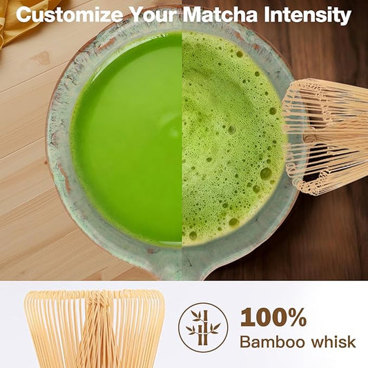 Matcha Whisk Set, Matcha Set with Bowl & Chasen & Chasen Holder, 8 Pcs Macha Kit Gift for Macha Lovers, Family, Friend(Green)