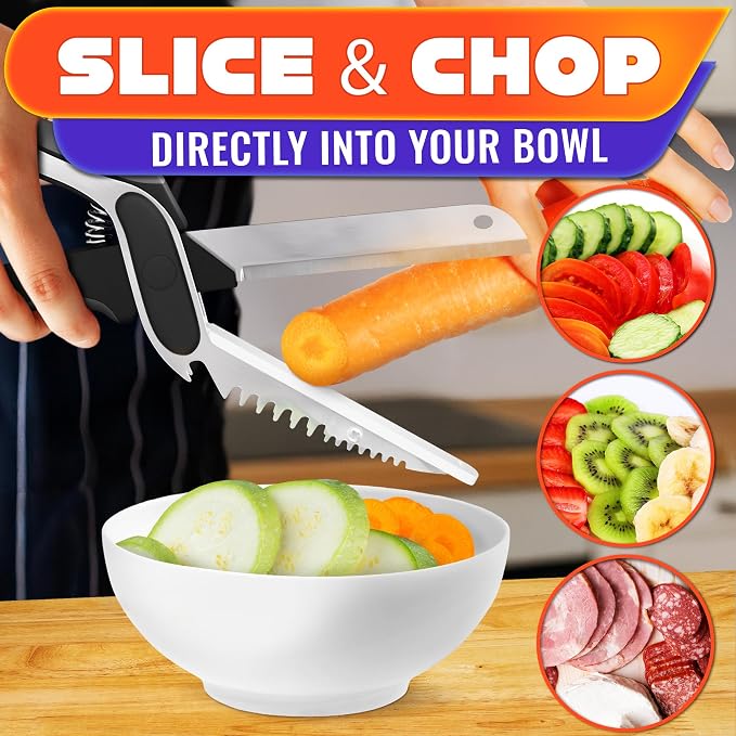 7-in-1 Cutting Board Scissors for Food, Stainless Steel | Dishwasher Safe Kitchen Scissors with Cutting Board; Replaceable Blades; Safety Lock; for Meat, Veggies, Fruit & Herbs