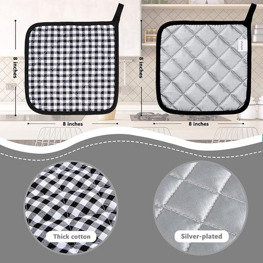 Joyhalo 4 Pack Pot Holders for Kitchen Clearance | Cotton Oven Holder with Great Heat Resistance, Potholders Sets for Kitchen, Countertops and Hot Pots, Black Buffalo Plaid