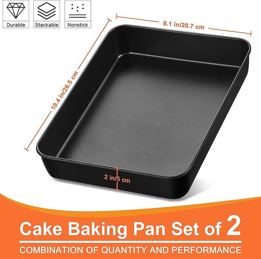 Herogo Deep Baking Pan Set of 2, 8 X 10.5 Inch Non-Stick Sheet Cake Pan for Oven, Rectangle Stainless Steel Lasagna Brownies Casseroles Cakes Bakeware, Oven Safe
