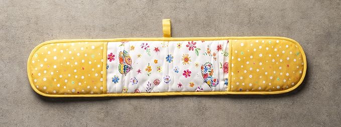 Maison d' Hermine Double Oven Mitts 100% Cotton Double Oven Glove (7"x35") | Heat Resistant BBQ Cooking Gloves with Loop Baking Grilling Kitchen Home Farmhouse Spring Summer - Happy Florals - Sweety