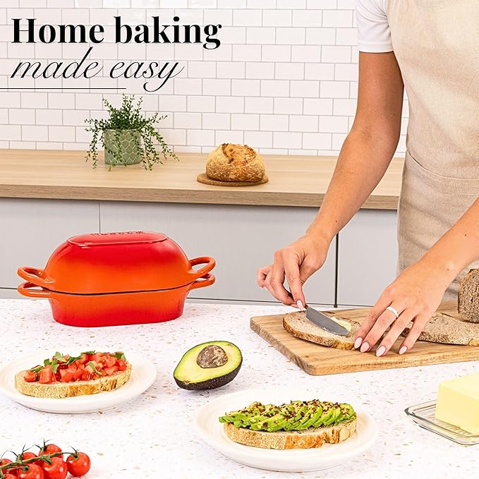 Dutch Oven For Sourdough Bread Baking – Enamelled Cast Iron Bread Loaf Pot – Oven Safe Non Stick Bread Pot – Rectangular, Orange, 24cm x 16cm – by Nuovva