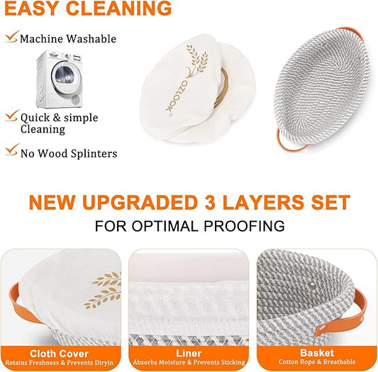 Sourdough Starter Kit,10 Inch Round & 9 Oval Cotton Rope Banneton Bread Proofing Basket with Bread Lame, Scraper,Sling, Dough Whisk,Perfect Gifts for Bakers Sourdough Bread Baking Supplies