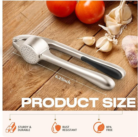 Kitchen Garlic Press, Rust Proof & Dishwasher Safe Garlic Mincer, Durable Garlic Crusher Set with Peeler&Brush, Easy to Clean and Squeeze, Matte