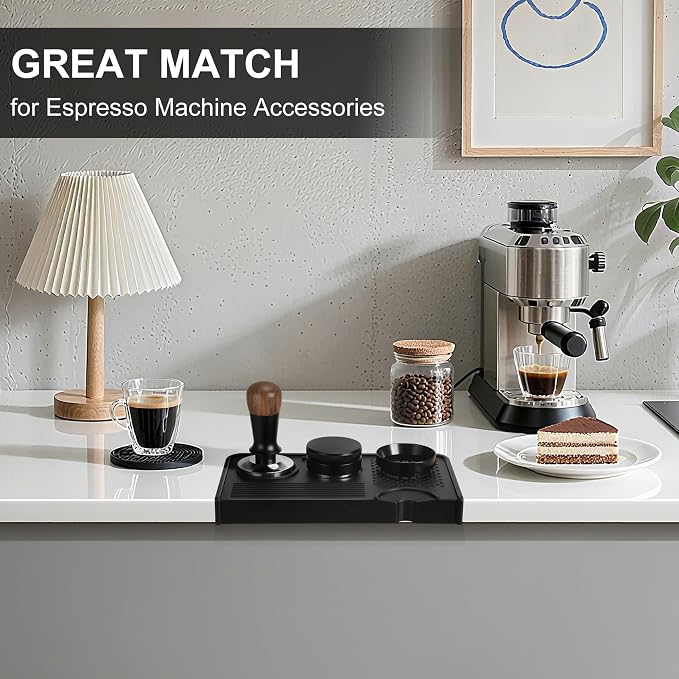 VOCOSTE Espresso Tamping Mat, Non-Slip, Protect Countertop, Black | Large Surface for Consistent Tamping, Silicone Protects Counters From Dents, Stays Put During Use, Tamper Mat for Barista
