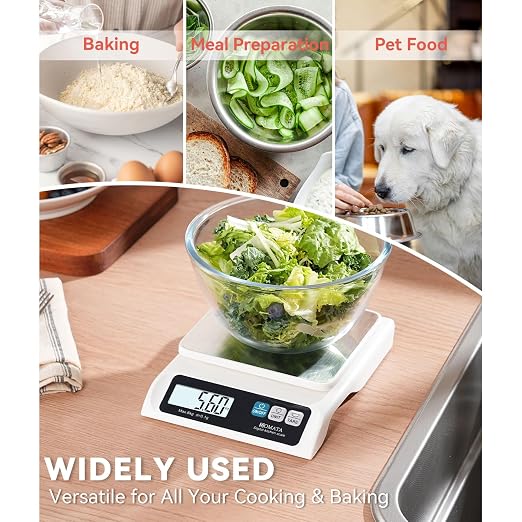 BOMATA 0.1g High Precision Food Scale, 13lb Digital Kitchen Scale with Removable Stainless Steel Pan, Backlit LCD Display, for Cooking, Baking B621 White