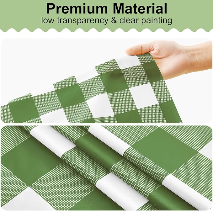 4 Packs Buffalo Disposable Table Cloth, 54 x 108 Inch Waterproof Plastic Tablecloth, Rectangle Sage Green and White Checkered Table Covers for Picnic, Birthday, Party, Back to School