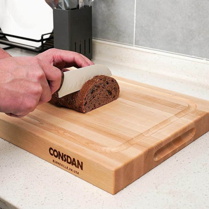 Hard Maple Wood Cutting Board for Kitchen, USA Grown Hardwood, 16 x 12, with Invisible Inner Handle, Prefinished with Food-Grade Oil, Suitable for Kitchen Edge Grain, 1" Thick