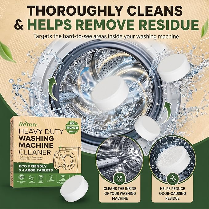Renuv® Dishwasher Cleaner + Washing Machine Cleaner Bundle | Heavy Duty Appliance Deep Cleaning, Descaling, Deodorizing