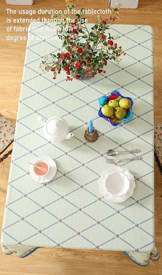 ISAENNE Designer Linen Floral Extra Long Rectangle Tablecloth,Light Green Farmhouse Durable Table Cloth,Washable Decor Tablecloths for Dining Kitchen Thanksgiving Christmas,67"*118"-Floralsea B