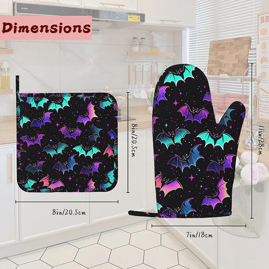 Magic Bat Heat-Resistant Silicone Oven Mitts and Pot Holders,Long Oven Gloves with Non-Slip Grip for Cooking, Baking, Grilling,BBQ