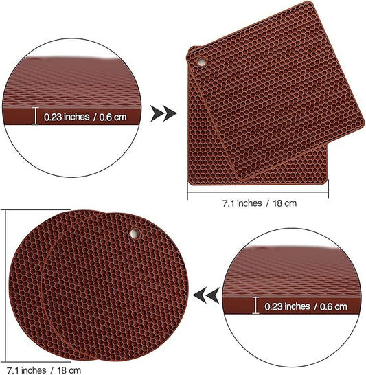 Joyhalo Trivets for Hot Dishes - Hot Pads for Kitchen, Silicone Pot Holders for Hot Pots and Pans, Silicone Mats for Kitchen Countertops, Table, Flexible Easy to Wash and Dry, Brown