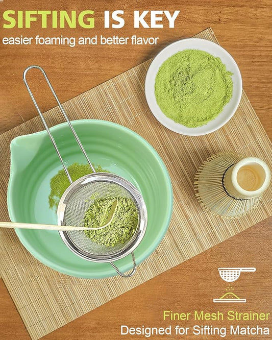Matcha Whisk Set with Matcha Bowl, Matcha Whisk Holder Matcha Bamboo Whisk, Scoop, Sifter, Unique Gifts for Women Men Girl Friend Home Kitchen Decor(Light Green)