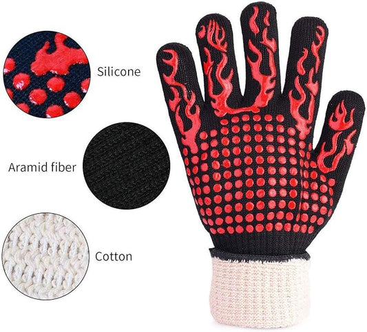 BBQ Grill Gloves, 1472°F Extreme Heat Resistant Grilling Gloves Non-Slip Oven Mitts Potholder, Perfect for Barbecue, Cooking, Baking, Fireplace, Smoker - 1 Pair (Red)