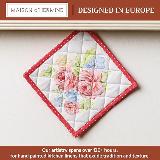 Maison d' Hermine Pot Holders 100% Cotton Potholders (8" x 8", Pack of 1) | Heat Resistant Hot Pads with Loop BBQ Cooking Baking Farmhouse Kitchen Handling Hot Pans Spring Summer - Vintage Floral