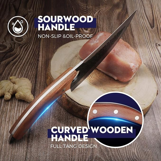 Huusk Hand Forged Viking Butcher Knife with Sheath, Japanese Carbon Steel | Sharp Meat Cutting Chef Knife with Ergonomic Handle for Premium Control, Includes Protective Sheath, Gift for Men and Women