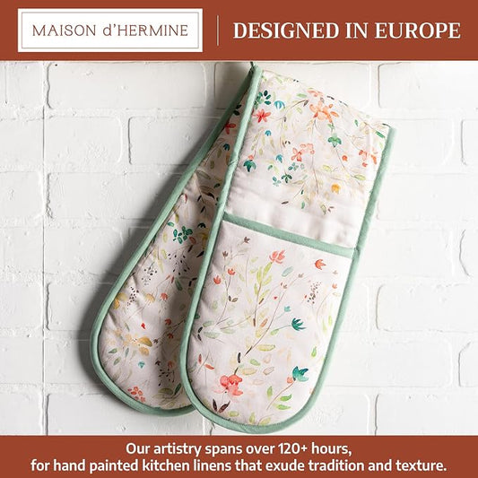 Maison d' Hermine Double Oven Mitts 100% Cotton Double Oven Glove (7"x35") | Heat Resistant BBQ Cooking Gloves with Loop Baking Grilling Kitchen Hotel Home Farmhouse Spring Summer - Colmar