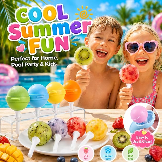 (12Pcs) Silicone Ice Pop Molds Lollipop Popsicle Maker Reusable BPA-Free Ice Cream Molds with Sticks DIY Homemade Frozen Treat Molds for Kids Summer Parties