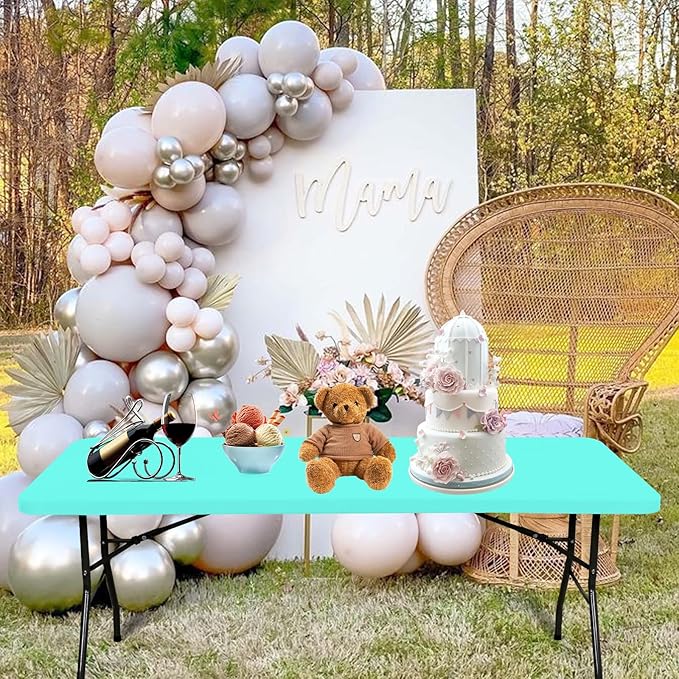 6 Pack Fitted Tablecloth for 6 Foot Rectangle Tables, Aqua Blue Elastic Outdoor Picnic Table Cover, Washable Stretch Folding Table Cloths 6 ft for Camping Party Patio Kitchen Banquet, 30" W x 72" L