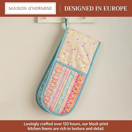 Maison d' Hermine Double Oven Mitts 100% Cotton Double Oven Glove (7"x35") | Heat Resistant BBQ Cooking Gloves with Loop Baking Kitchen Home Hotel Farmhouse Thanksgiving Christmas - Carpo