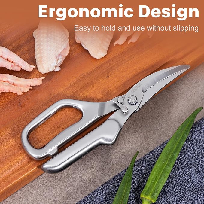 LIVINGO Kitchen Scissors Heavy Duty Utility Poultry Shears Stainless Steel | Sharp Curved Blade, Safety Lock Design, Chicken Bone Meat Cutting, Food Preparation, Vegetable Herbs