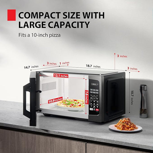 TOSHIBA ML-EM09PA(BS) Small Microwave Oven with 6 Auto Menus, Mute Function & Child Lock, LED Lighting, Perfect for Apartment, 0.9 Cu Ft, 10.6 Inch Removable Turntable, 900W, Black Stainless Steel