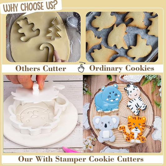 Flycalf Animal Cookie Cutter Koala with Plunger Stamps Cake Decoration for DIY Biscuit Cutter Baking PLA Cutter Molds for Party 4" Kitchen Supplies