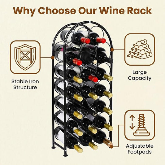 PAG 23 Bottles Arched Freestanding Floor Metal Wine Rack Wine Bottle Holders Stands, Black