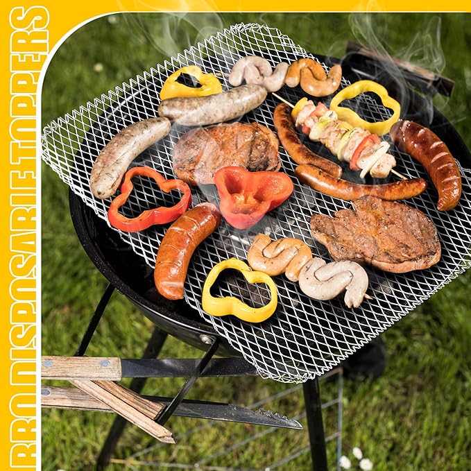 Mifoci 30 Pcs Disposable Grill Topper 16x12 Inch Mesh Mat Disposable Pans Sheets Non Stick Aluminum Grill Grates Liners for Outdoor Grills Cooking Grid Grates Pad for BBQ Camping Picnics Meat