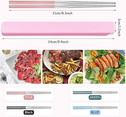 Patelai 4 Pairs Portable Chopsticks with Case Metal Stainless Steel Chopsticks Reusable Portable Utensil for Travel, Office Lunch & Holiday Gift for Friends & Family