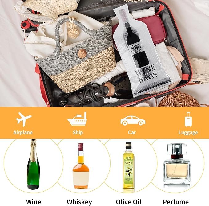 3 Pack Wine Bottle Travel Bags 19x7 Inch Leak Proof for Airplane Cruise | Protector bags with PVC shell and cushioned inner layer, triple seal with double zip lock