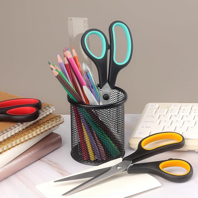 LONGKEY 8.5" Scissors 3-Pack, Ultra Sharp Stainless Steel, Black | All Purpose Scissors for Office Home School, Soft Comfort-Grip Right/Left Hand