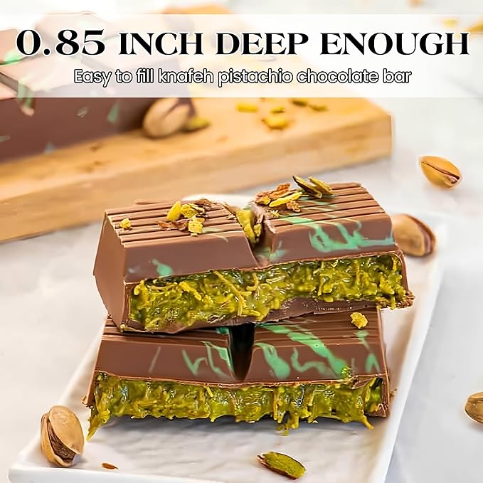 1 Pc Chocolate Bar Mold Deep Dubai 0.85 Inch Stuffed Large Chocolate Molds Silicone Break Apart Thick Silicone Molds for Candy Bar (8 Snap)