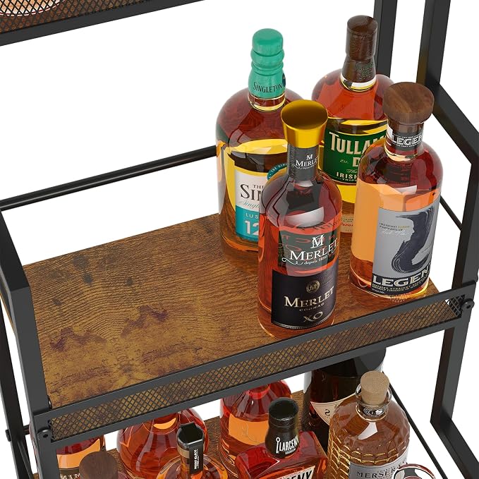 Trapezoid Liquor Stand, 3 Tier Liquor Cabinet, Wine Bottle Display Shelf for Home Bar, Mini Corner Liquor Bottle Display Stand for Whiskey, Wine, Stepped Wine Rack Freestanding Floor