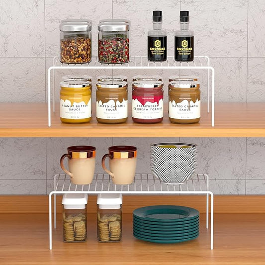 iPEGTOP Kitchen Cabinet Storage Shelf Rack, Set of 2 Large (15.7 x 9.4 Inch) Rustproof Metal Wire Shelves Spice Shelf Rack Cupboard Organizer for Pantries Countertops Utensils Organization, White